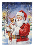 Red Boston Terrier with Santa Claus House Flag 28x40 Porch Sleeve Pole Decorative Outside Yard Banner Artwork Wall Hanging, Polyester