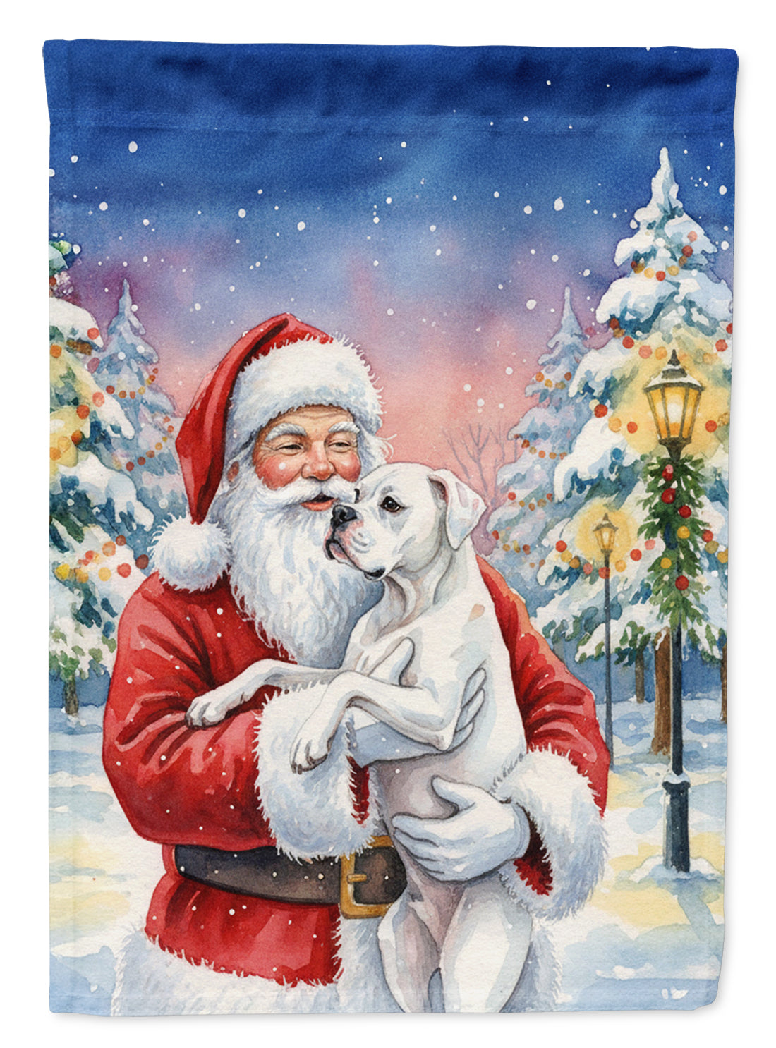 White Boxer with Santa Claus House Flag 28x40 Porch Sleeve Pole Decorative Outside Yard Banner Artwork Wall Hanging, Polyester