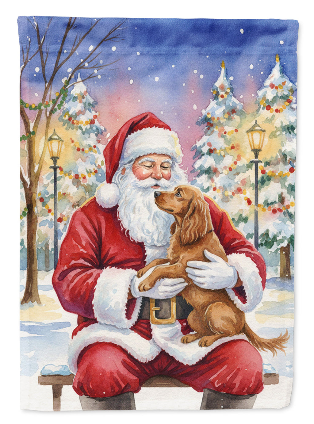 Boykin Spaniel with Santa Claus House Flag 28x40 Porch Sleeve Pole Decorative Outside Yard Banner Artwork Wall Hanging, Polyester