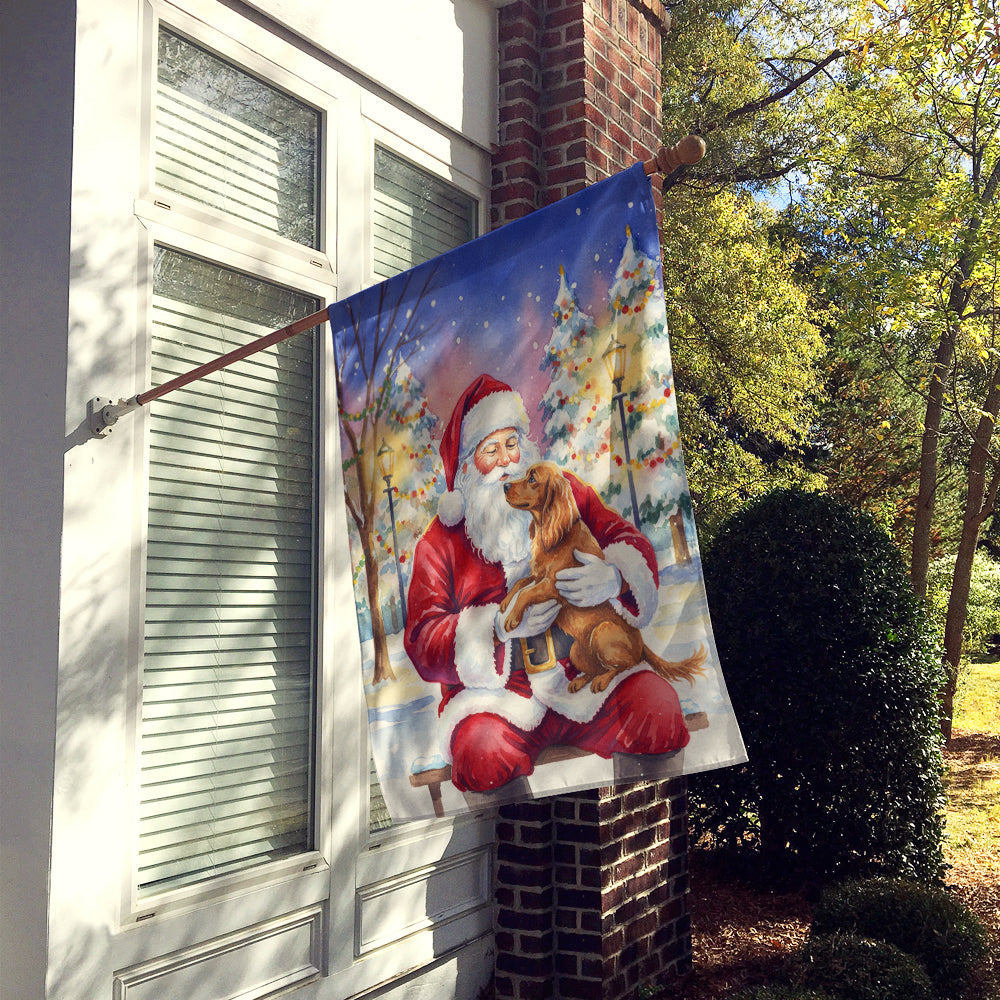 Boykin Spaniel with Santa Claus House Flag 28x40 Porch Sleeve Pole Decorative Outside Yard Banner Artwork Wall Hanging, Polyester