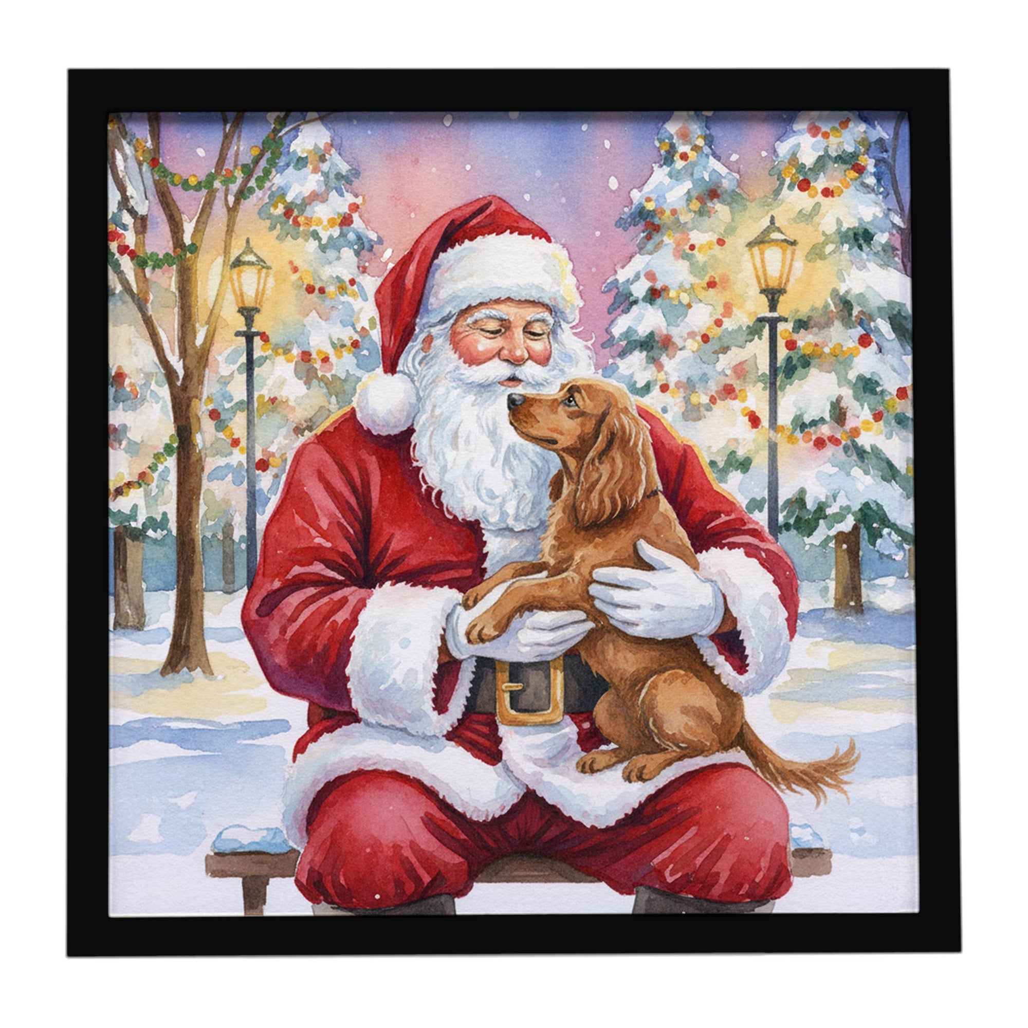 Boykin Spaniel with Santa Claus Framed Metal Print Bathroom, Kitchen, Office, Home Decor Wall Art Ready to Hang, Square, 8X8