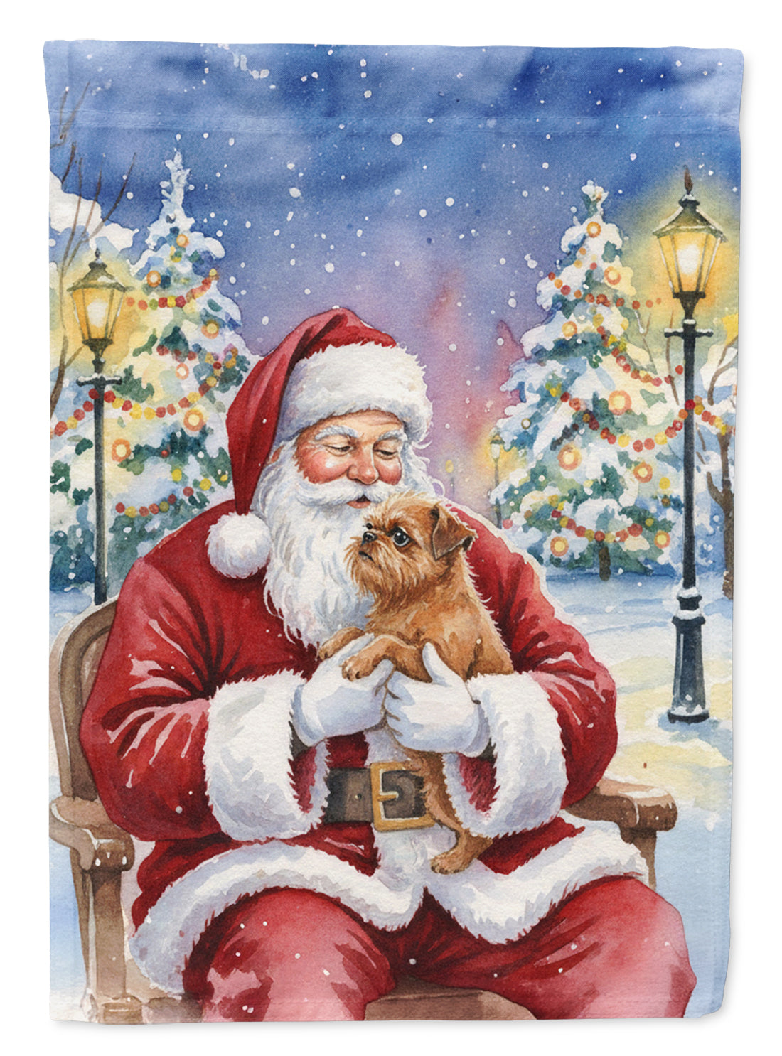 Brussels Griffon with Santa Claus House Flag 28x40 Porch Sleeve Pole Decorative Outside Yard Banner Artwork Wall Hanging, Polyester
