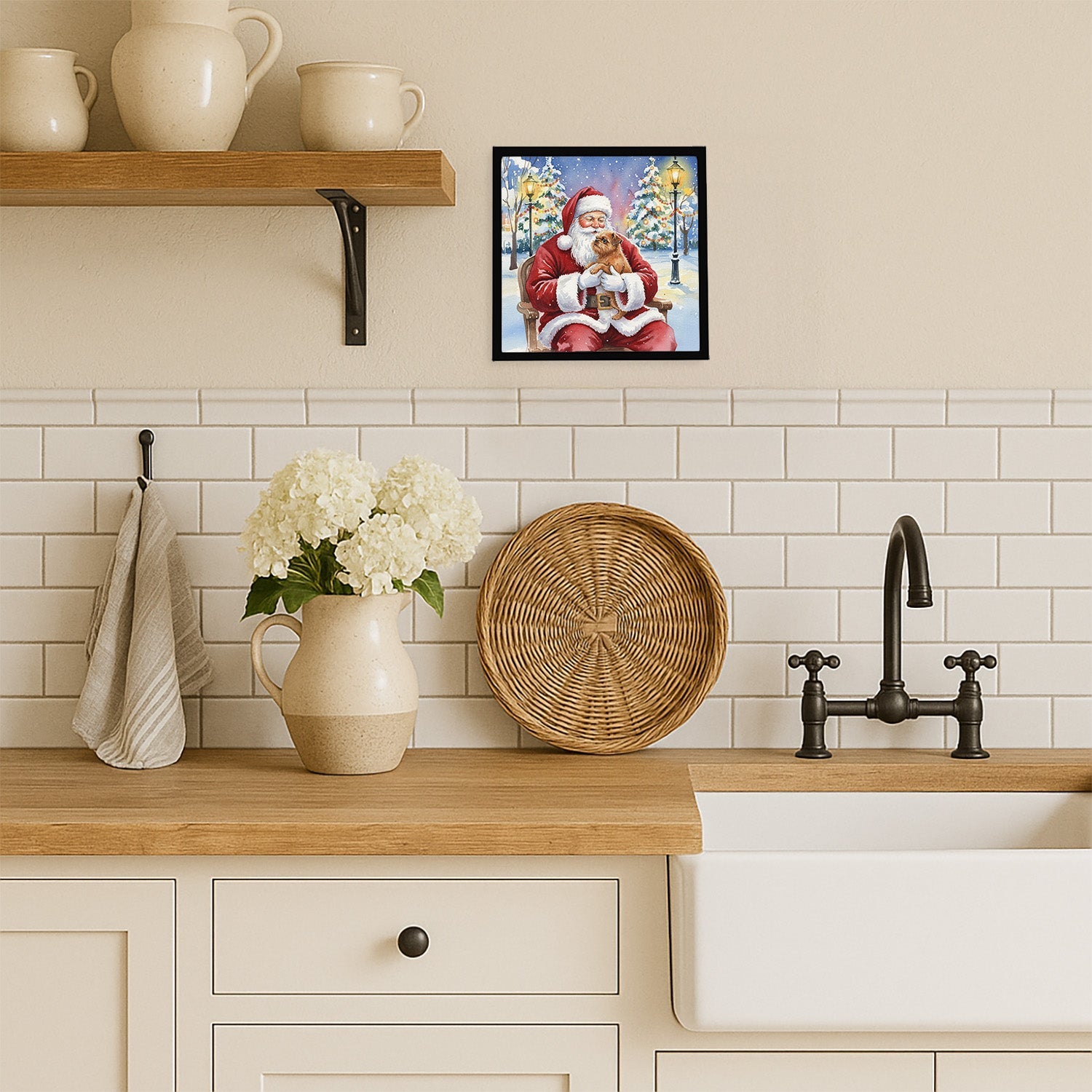 Brussels Griffon with Santa Claus Framed Metal Print Bathroom, Kitchen, Office, Home Decor Wall Art Ready to Hang, Square, 8X8