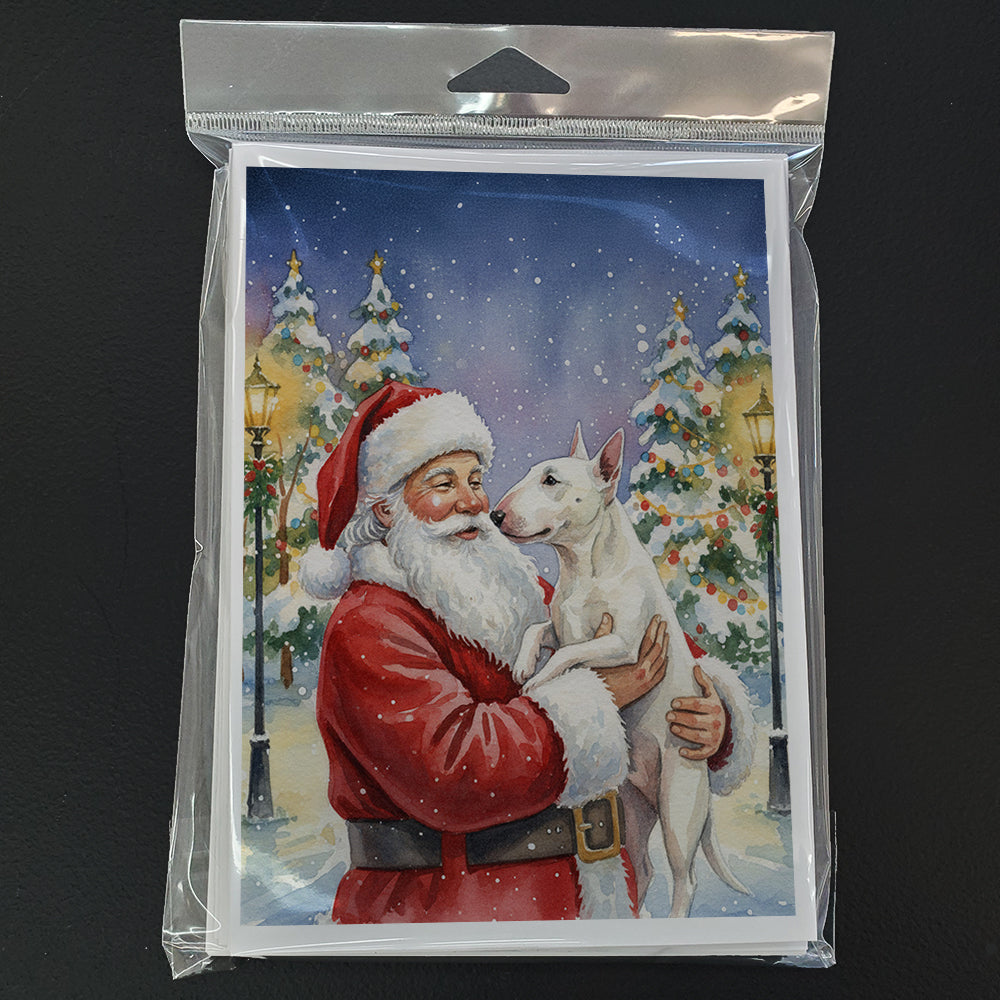 Bull Terrier with Santa Claus Greeting Cards Pack of 8 Blank Cards with Envelopes Whimsical A7 Size 5x7