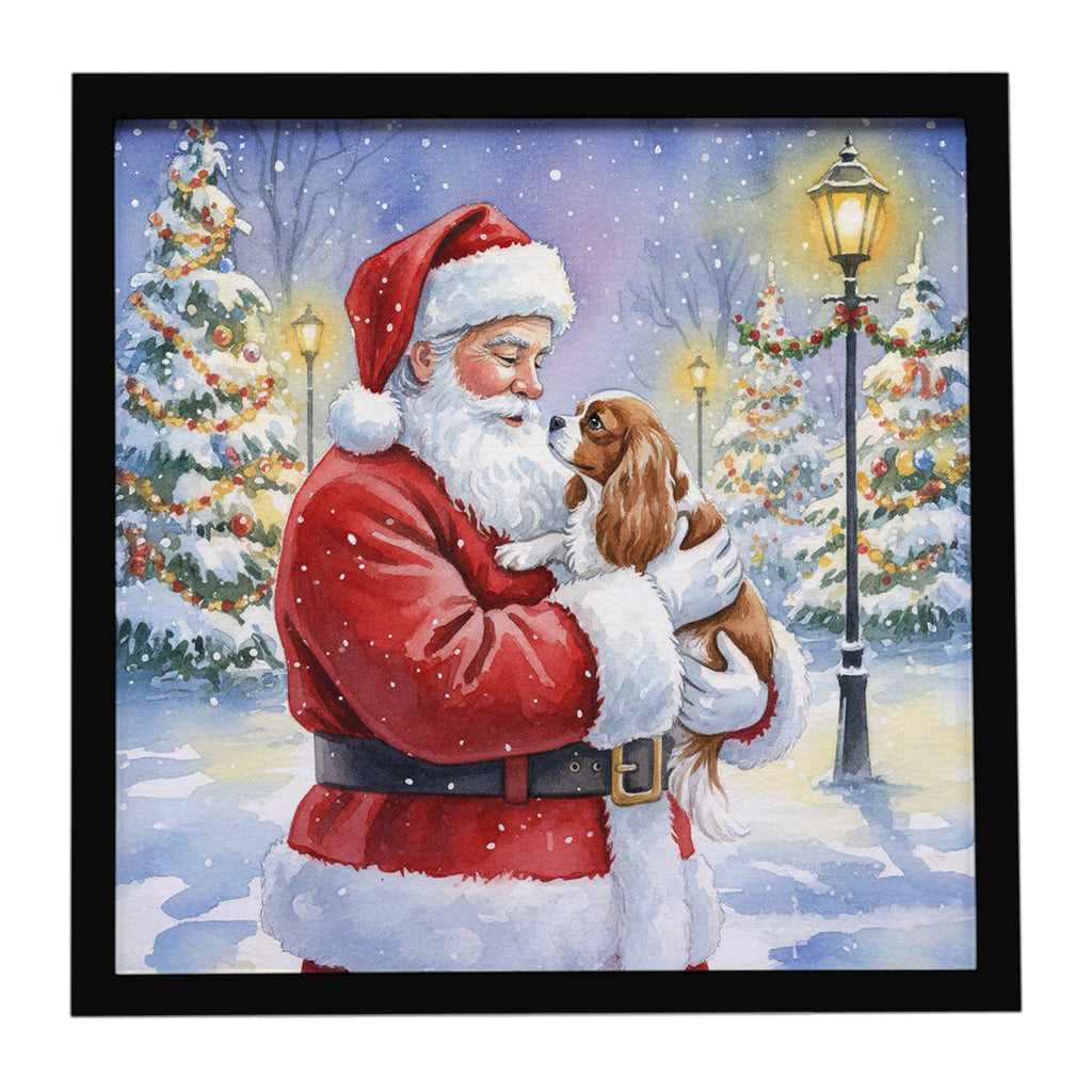 Cavalier Spaniel with Santa Claus Framed Metal Print Bathroom, Kitchen, Office, Home Decor Wall Art Ready to Hang, Square, 8X8