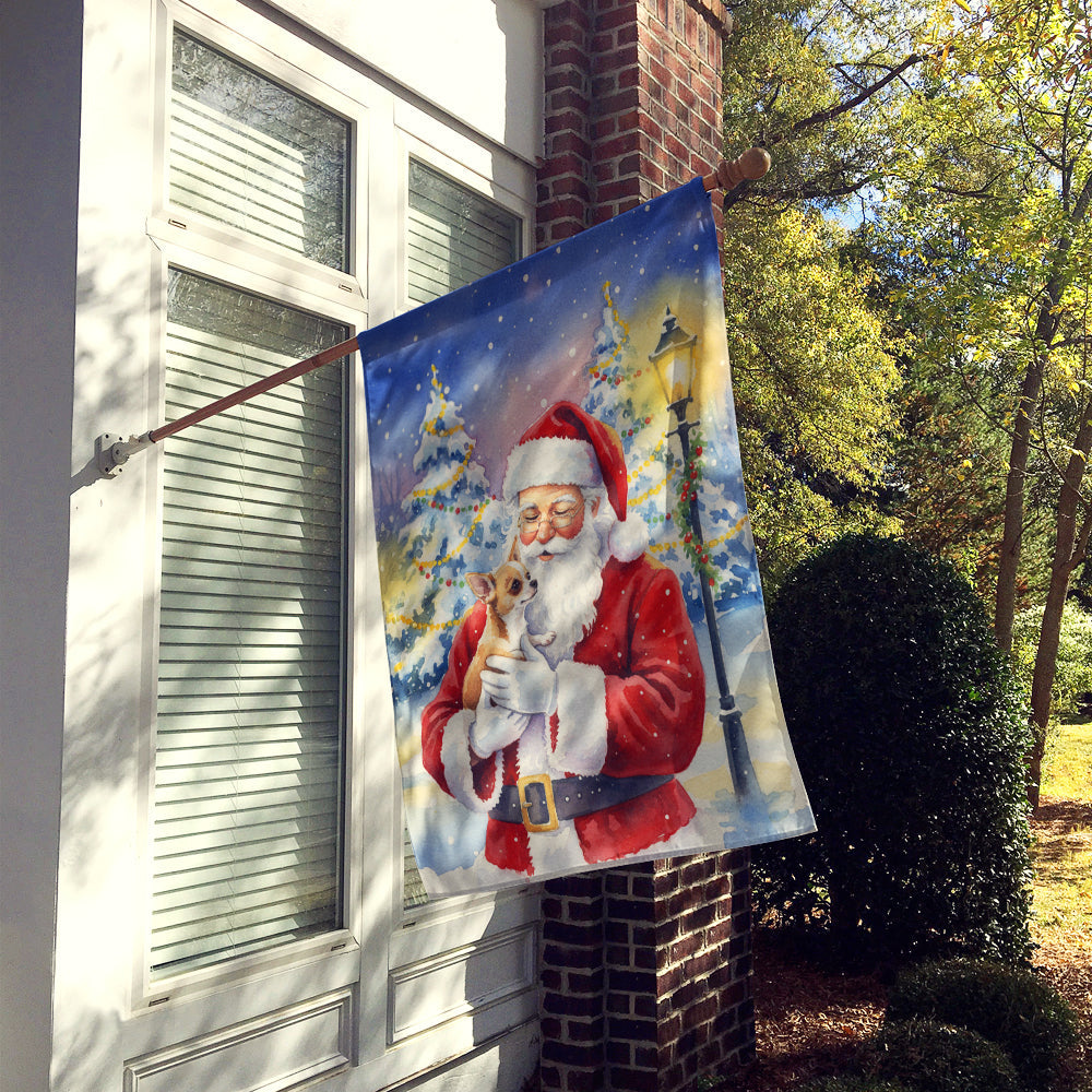 Chihuahua with Santa Claus House Flag 28x40 Porch Sleeve Pole Decorative Outside Yard Banner Artwork Wall Hanging, Polyester