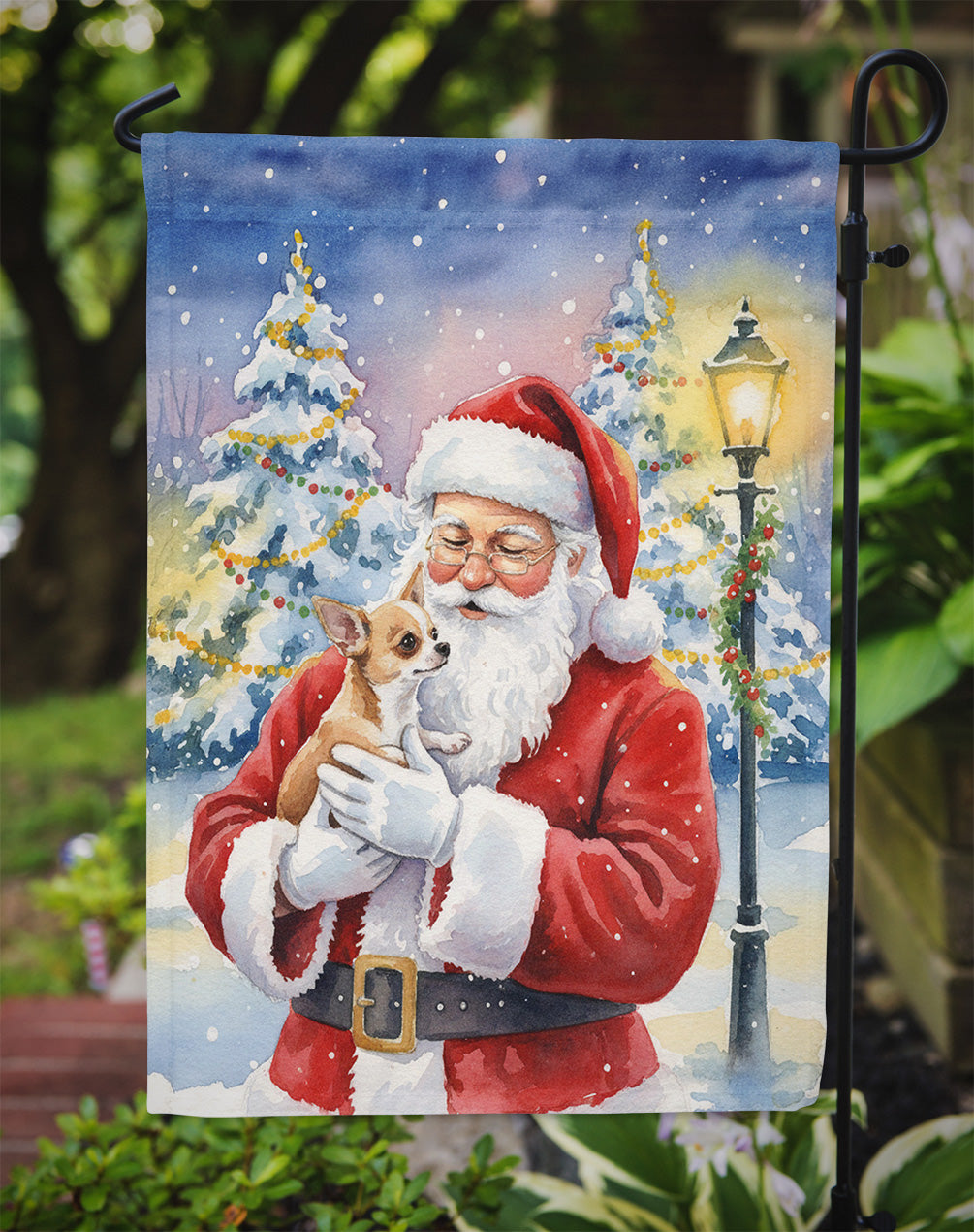 Chihuahua with Santa Claus Garden Flag Mailbox Decorative Yard Banner Outside Patio Artwork for Flower Beds, Garden Size, Multicolor
