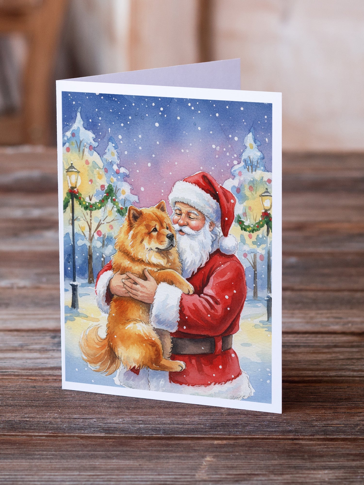 Chow Chow with Santa Claus Greeting Cards Pack of 8 Blank Cards with Envelopes Whimsical A7 Size 5x7