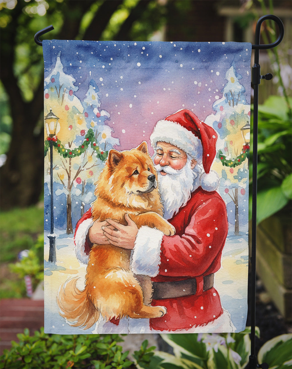 Chow Chow with Santa Claus Garden Flag Mailbox Decorative Yard Banner Outside Patio Artwork for Flower Beds, Garden Size, Multicolor