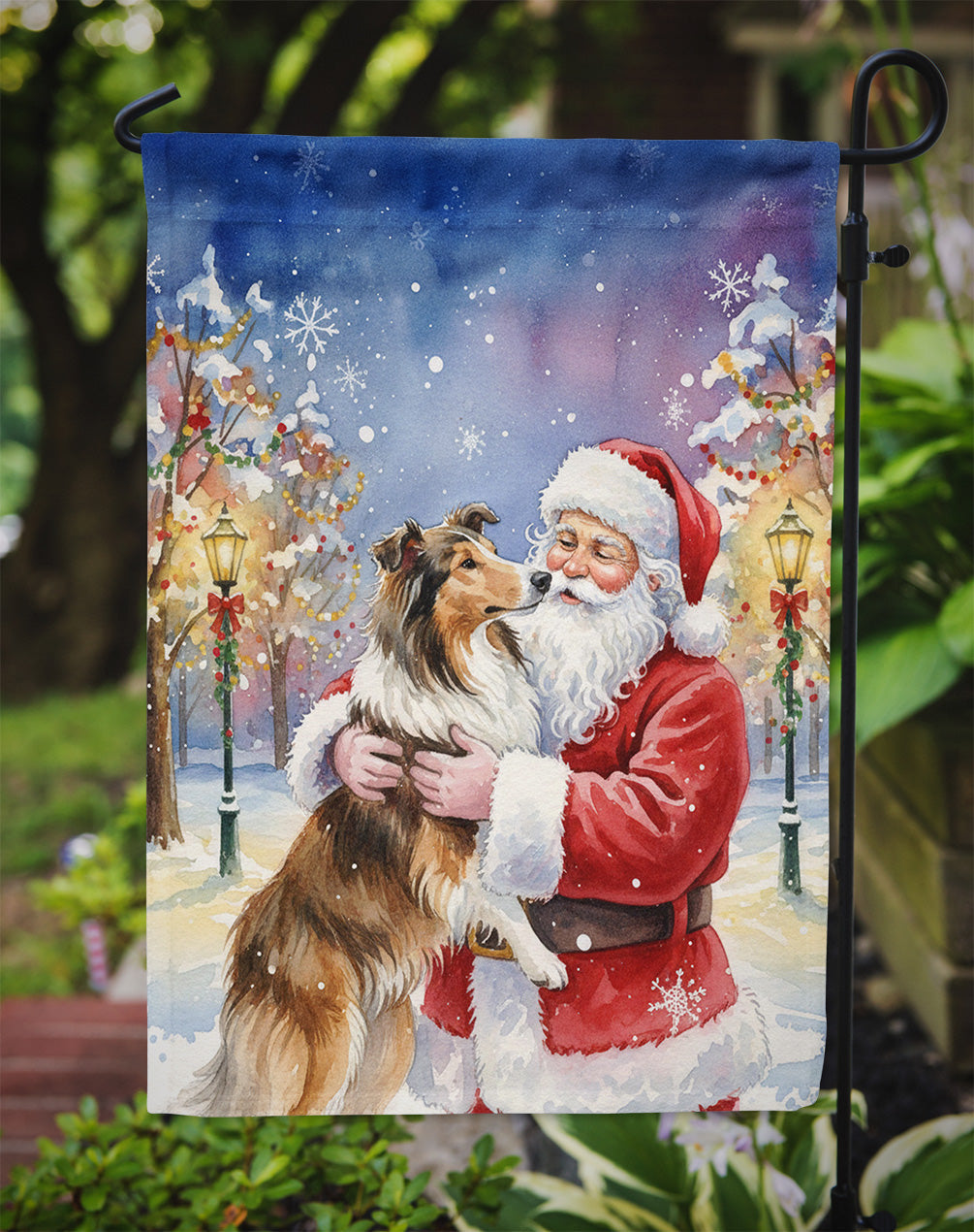 Collie with Santa Claus Garden Flag Mailbox Decorative Yard Banner Outside Patio Artwork for Flower Beds, Garden Size, Multicolor