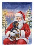 Black and Tan Dachshund with Santa Claus House Flag 28x40 Porch Sleeve Pole Decorative Outside Yard Banner Artwork Wall Hanging, Polyester