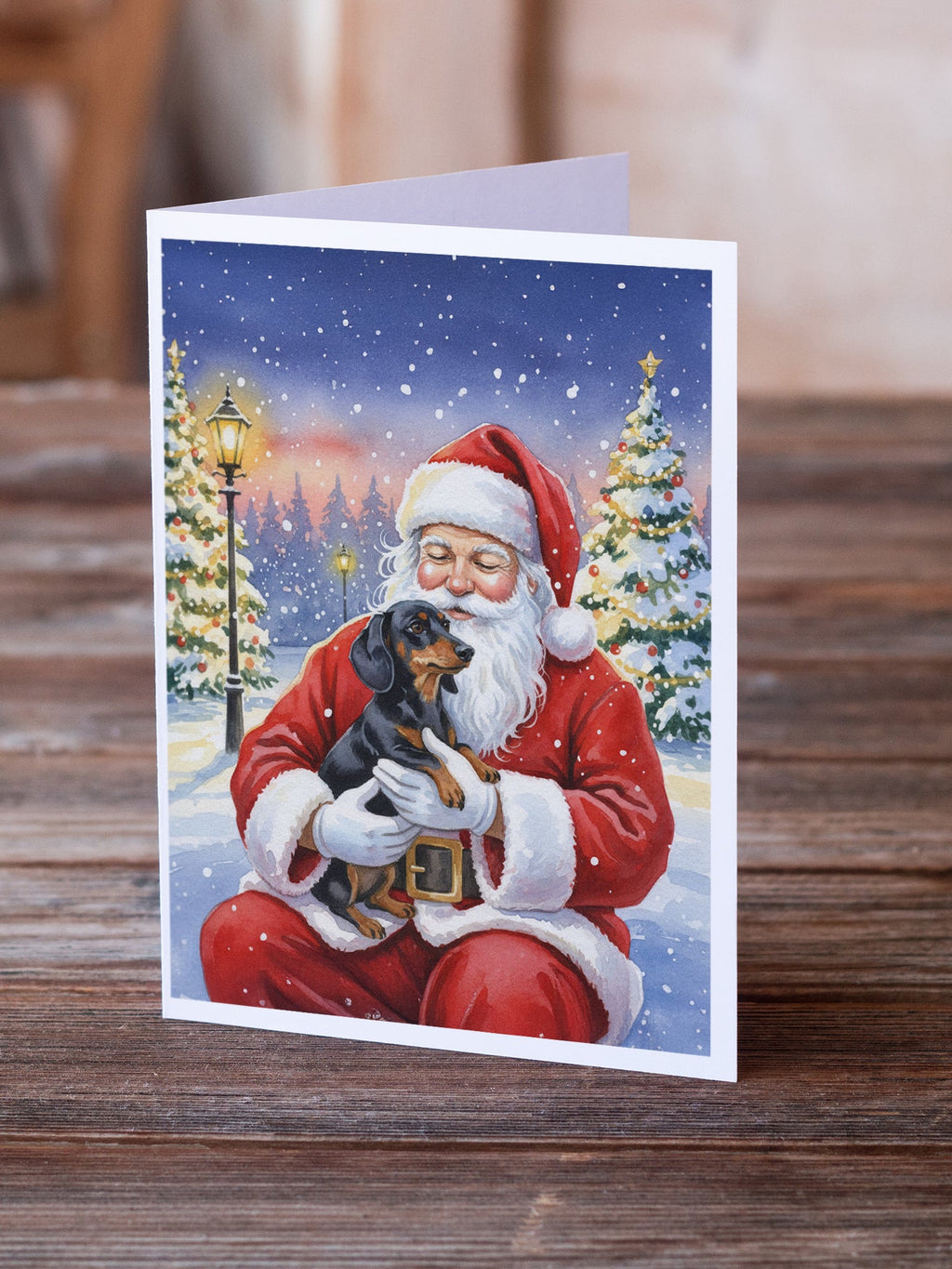 Black and Tan Dachshund with Santa Claus Greeting Cards Pack of 8 Blank Cards with Envelopes Whimsical A7 Size 5x7