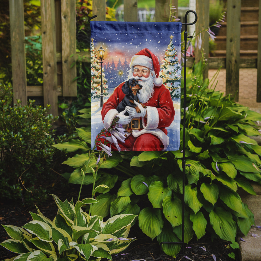 Black and Tan Dachshund with Santa Claus Garden Flag Mailbox Decorative Yard Banner Outside Patio Artwork for Flower Beds, Garden Size, Multicolor
