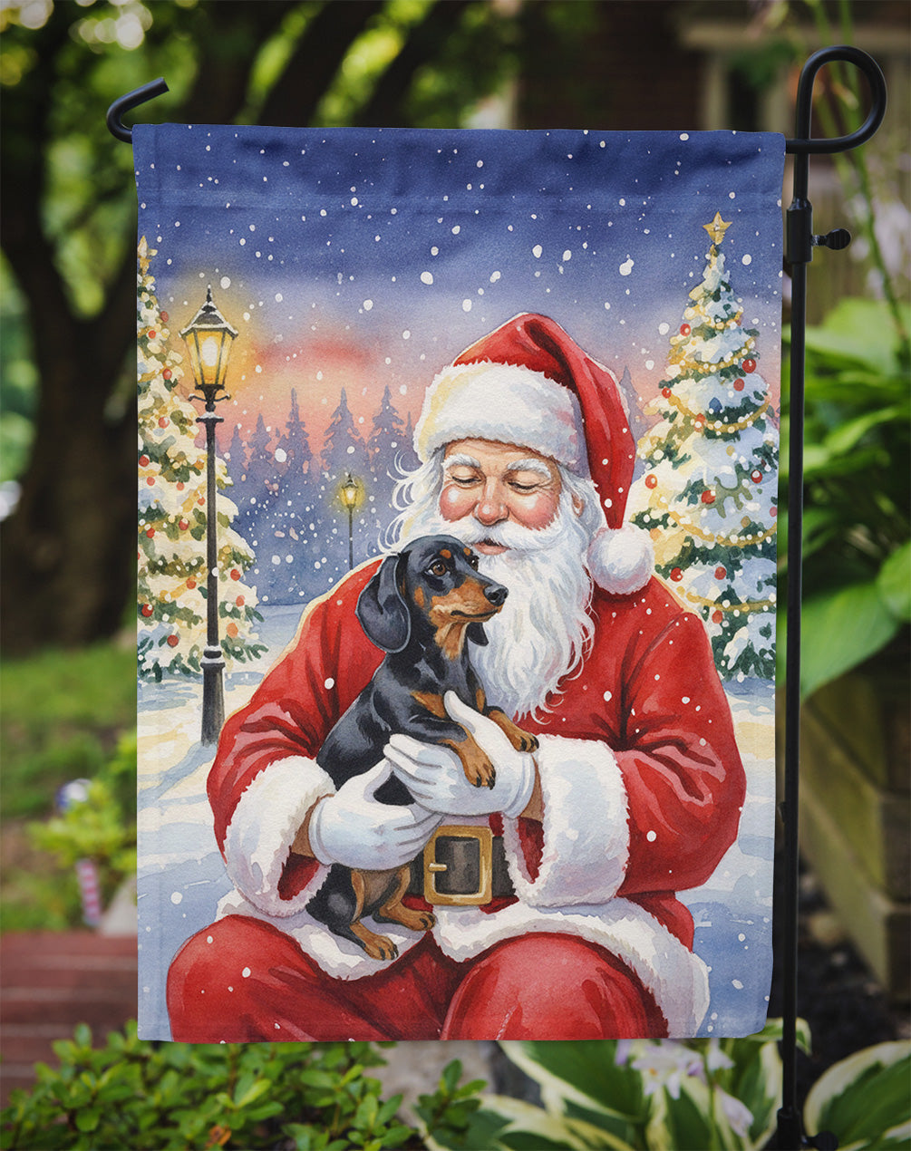 Black and Tan Dachshund with Santa Claus Garden Flag Mailbox Decorative Yard Banner Outside Patio Artwork for Flower Beds, Garden Size, Multicolor