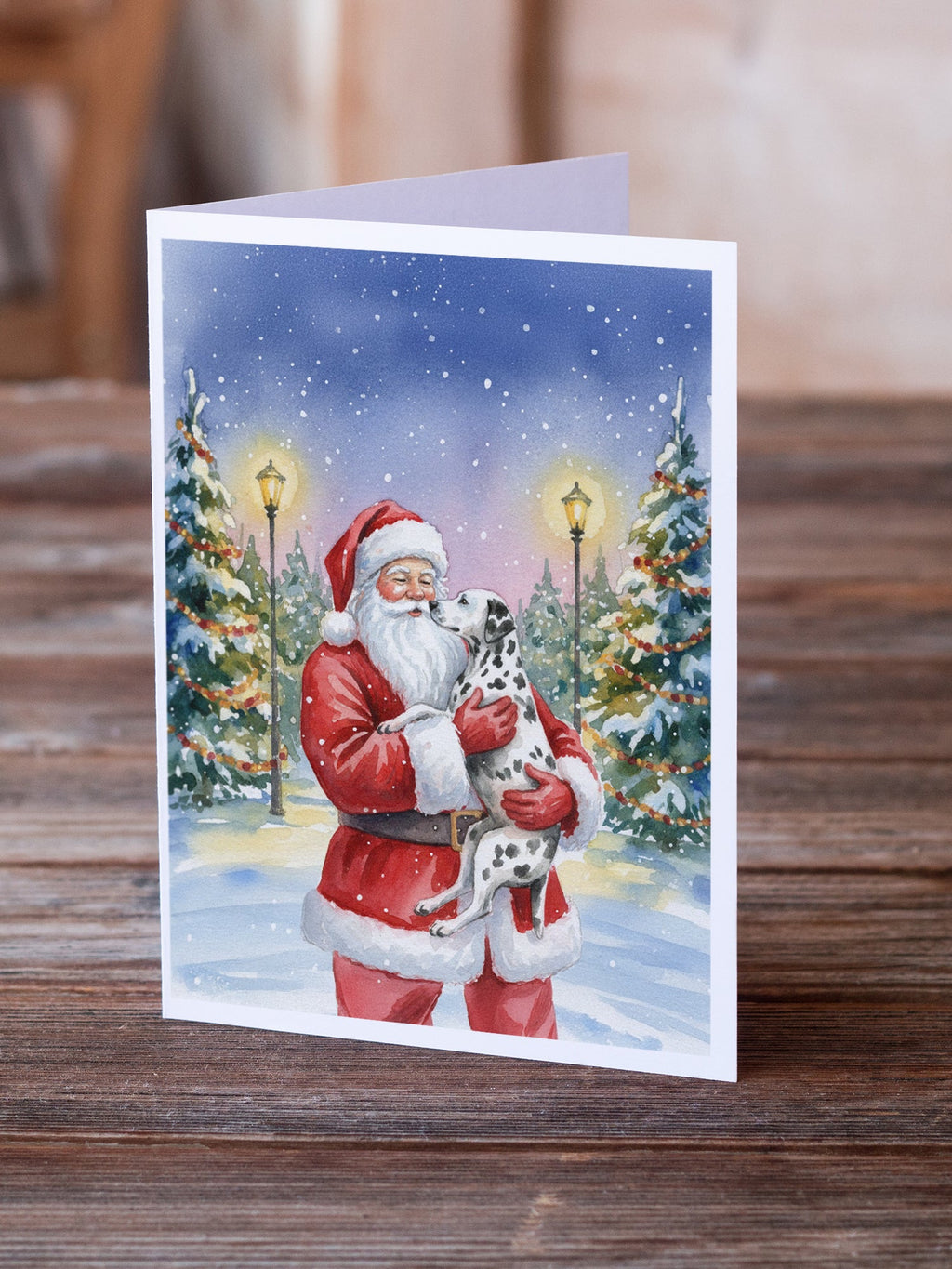 Dalmatian with Santa Claus Greeting Cards Pack of 8 Blank Cards with Envelopes Whimsical A7 Size 5x7