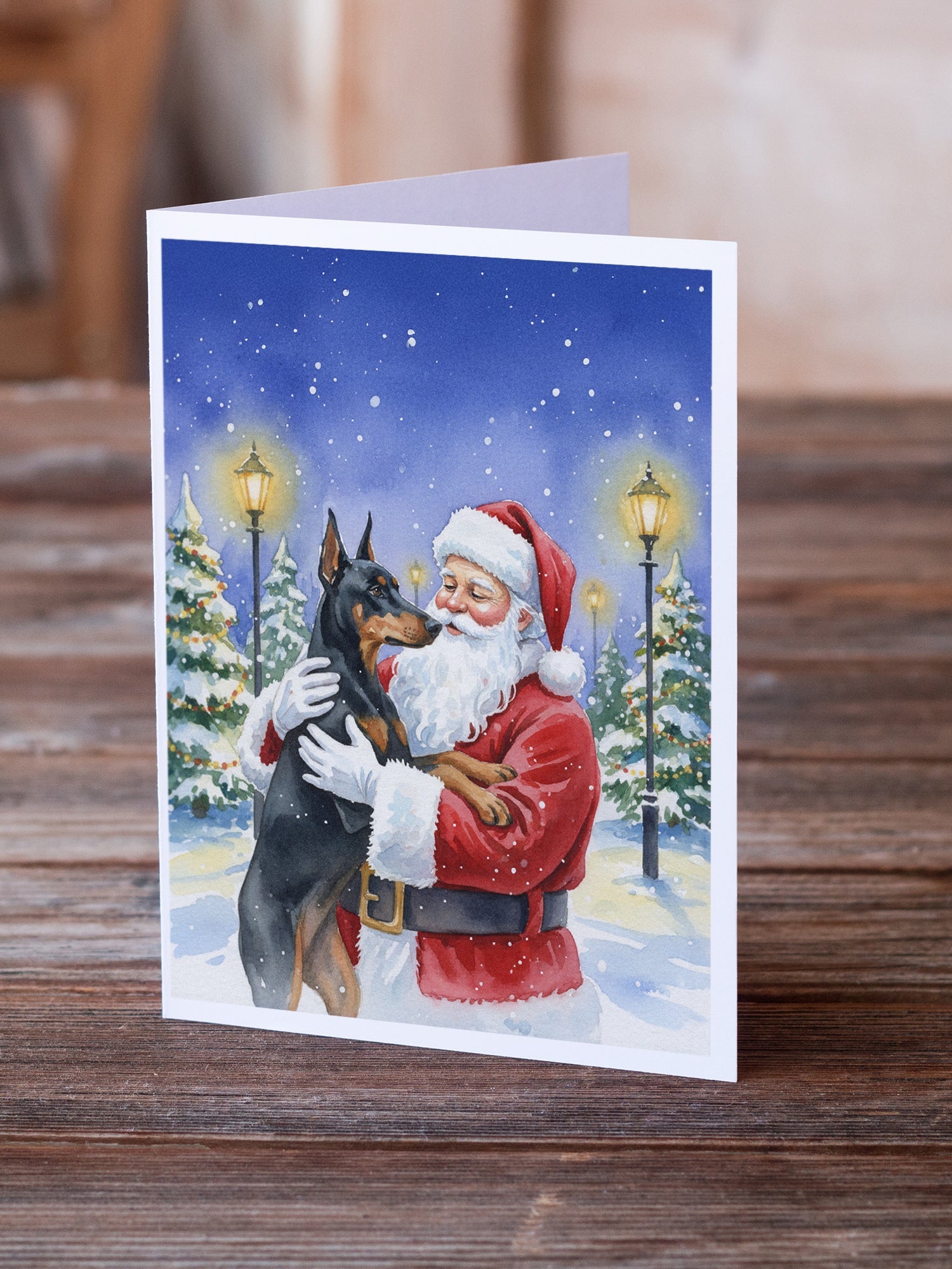 Doberman Pinscher with Santa Claus Greeting Cards Pack of 8 Blank Cards with Envelopes Whimsical A7 Size 5x7