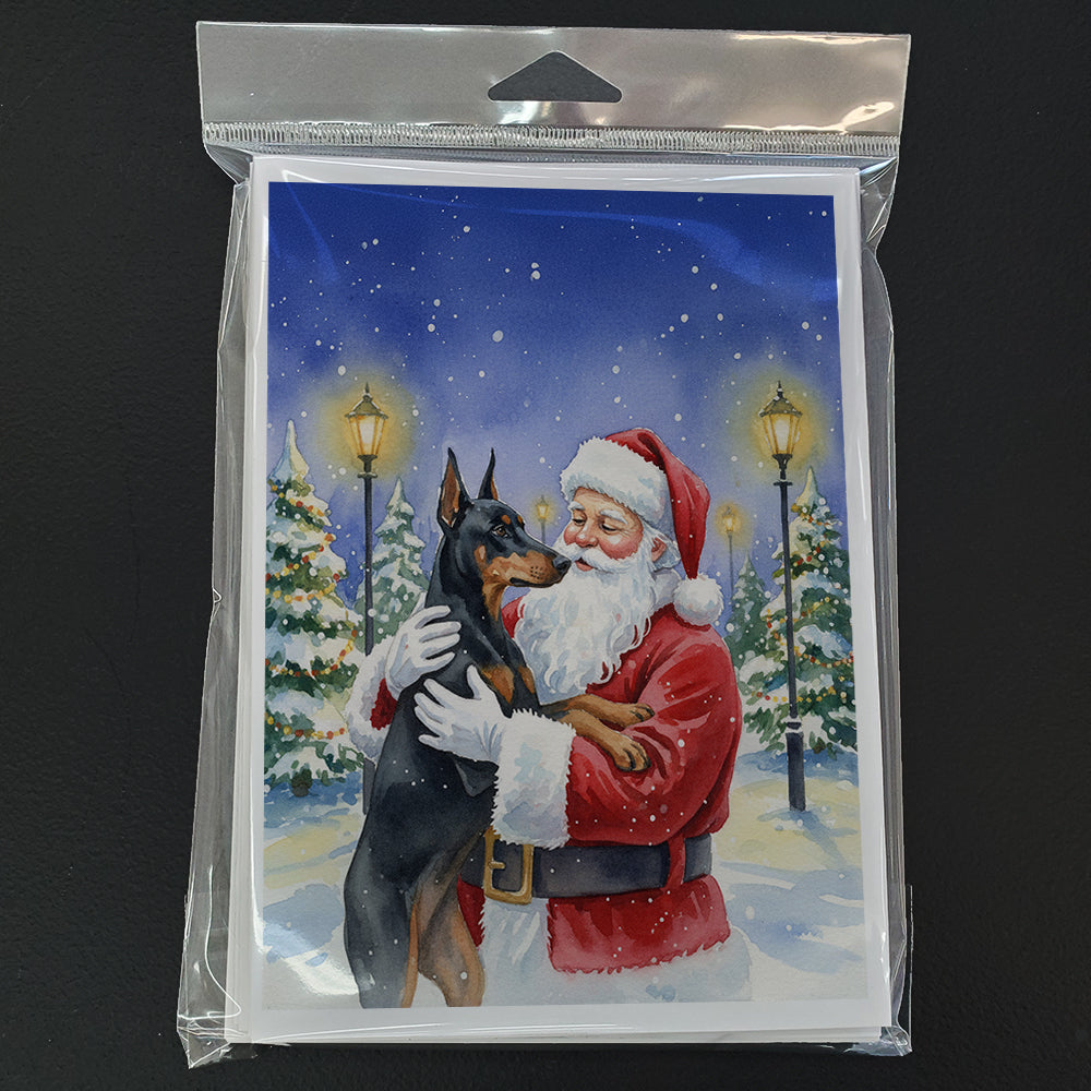 Doberman Pinscher with Santa Claus Greeting Cards Pack of 8 Blank Cards with Envelopes Whimsical A7 Size 5x7
