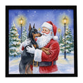 Doberman Pinscher with Santa Claus Framed Metal Print Bathroom, Kitchen, Office, Home Decor Wall Art Ready to Hang, Square, 8X8