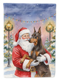 Fawn Doberman Pinscher with Santa Claus House Flag 28x40 Porch Sleeve Pole Decorative Outside Yard Banner Artwork Wall Hanging, Polyester