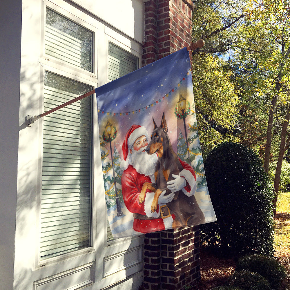 Fawn Doberman Pinscher with Santa Claus House Flag 28x40 Porch Sleeve Pole Decorative Outside Yard Banner Artwork Wall Hanging, Polyester