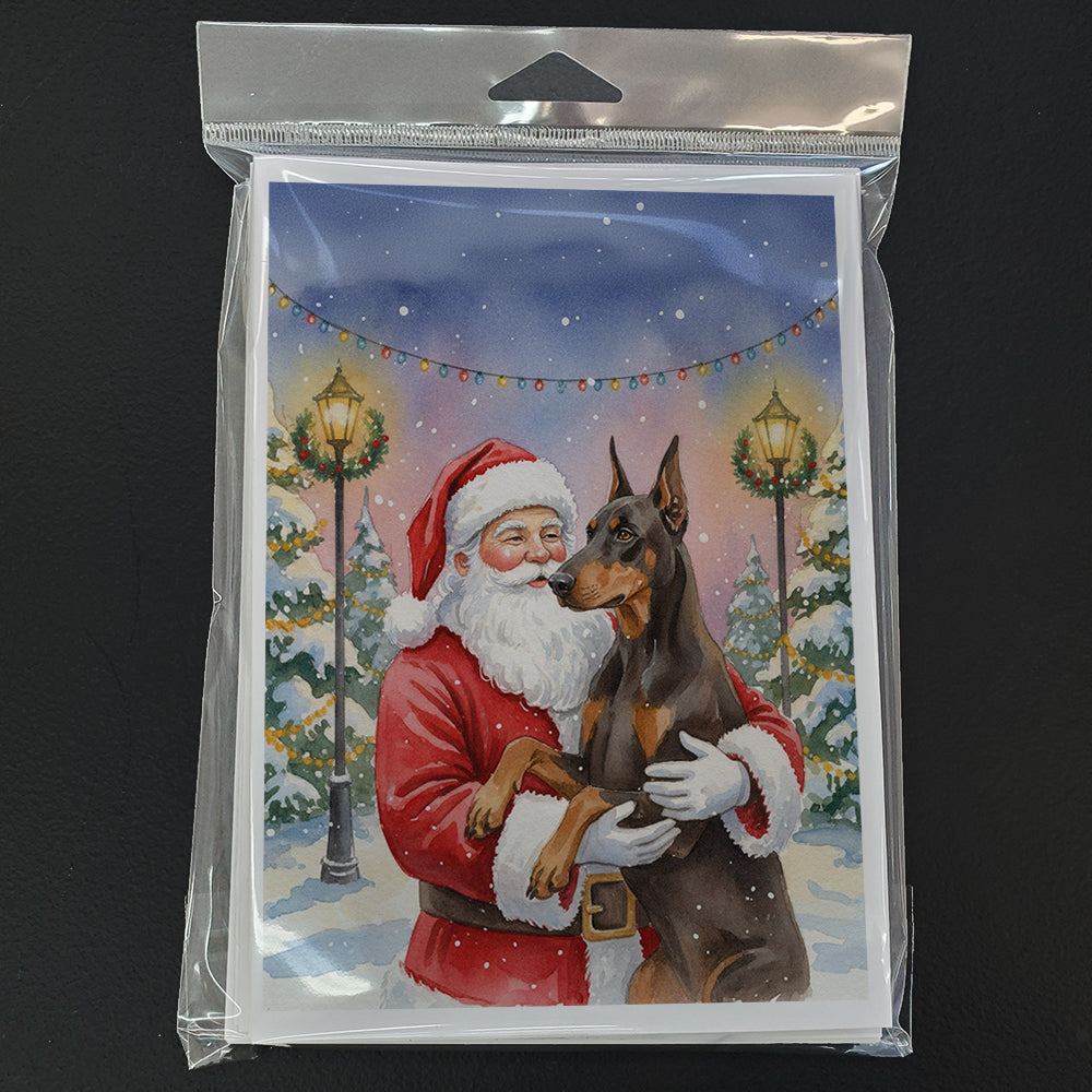 Fawn Doberman Pinscher with Santa Claus Greeting Cards Pack of 8 Blank Cards with Envelopes Whimsical A7 Size 5x7
