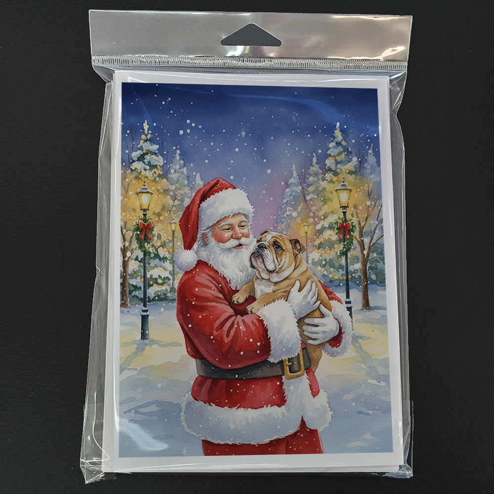 English Bulldog with Santa Claus Greeting Cards Pack of 8 Blank Cards with Envelopes Whimsical A7 Size 5x7