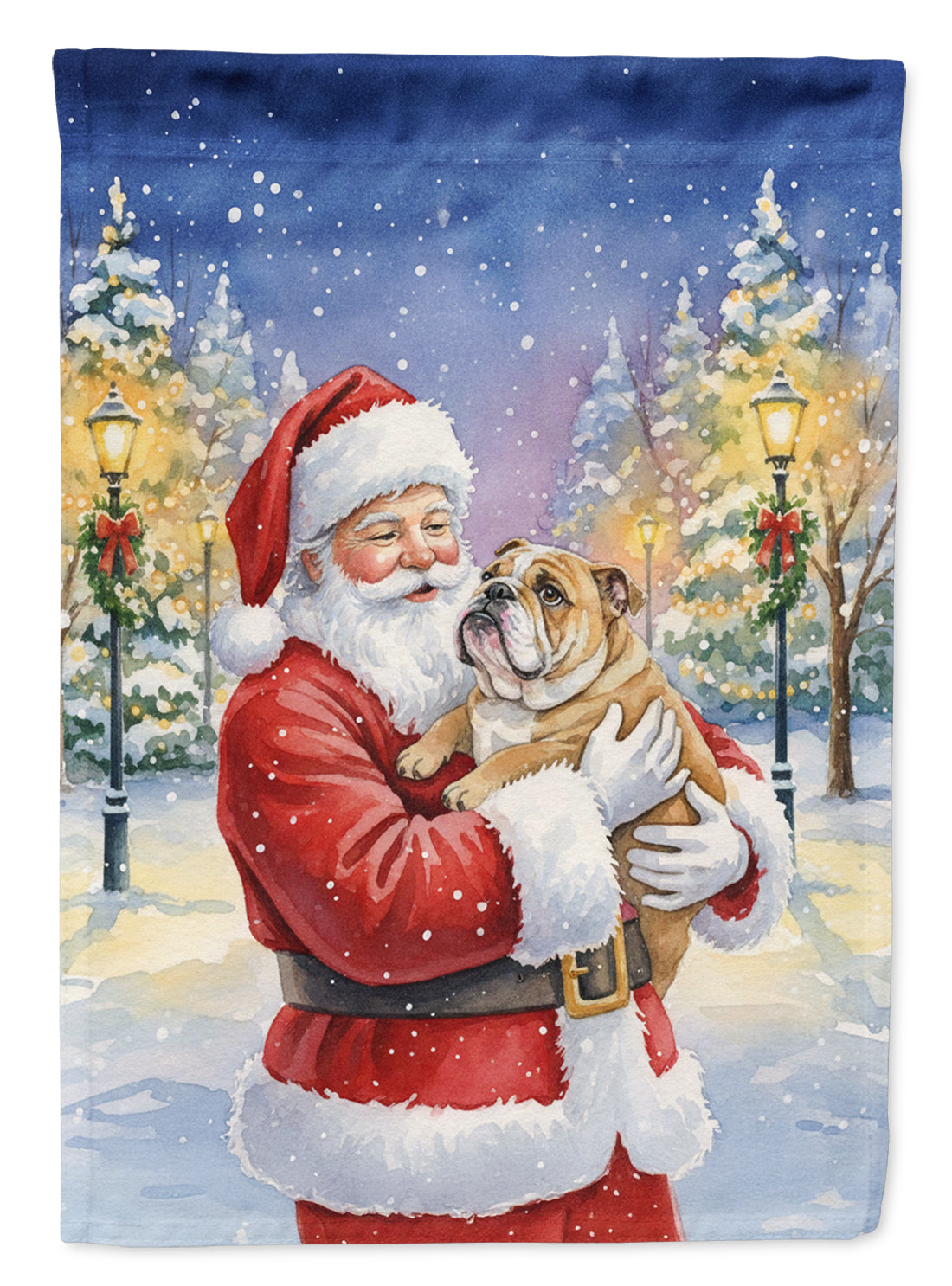 English Bulldog with Santa Claus Garden Flag Mailbox Decorative Yard Banner Outside Patio Artwork for Flower Beds, Garden Size, Multicolor