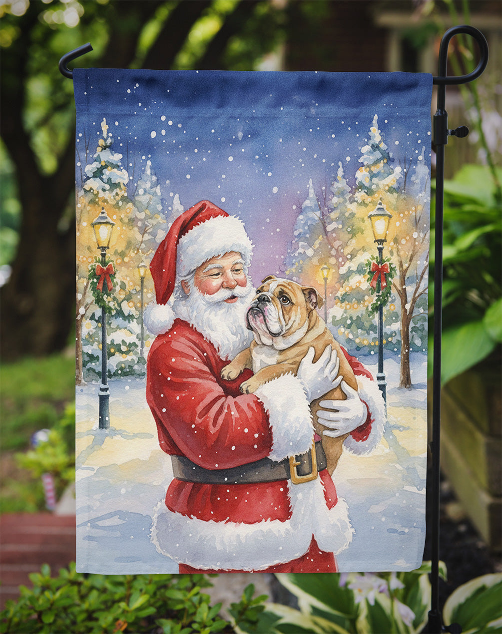 English Bulldog with Santa Claus Garden Flag Mailbox Decorative Yard Banner Outside Patio Artwork for Flower Beds, Garden Size, Multicolor