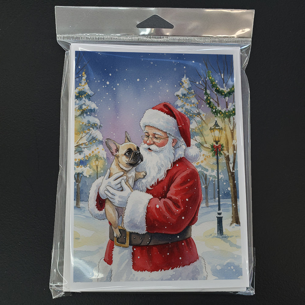 French Bulldog with Santa Claus Greeting Cards Pack of 8 Blank Cards with Envelopes Whimsical A7 Size 5x7