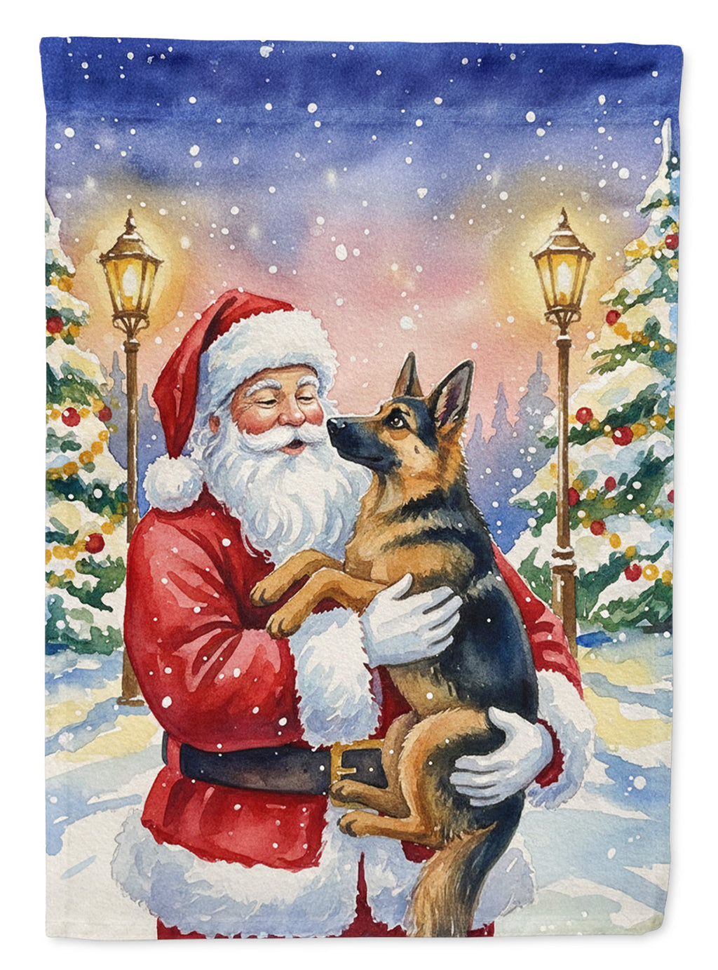 German Shepherd with Santa Claus House Flag 28x40 Porch Sleeve Pole Decorative Outside Yard Banner Artwork Wall Hanging, Polyester