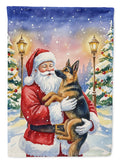 German Shepherd with Santa Claus House Flag 28x40 Porch Sleeve Pole Decorative Outside Yard Banner Artwork Wall Hanging, Polyester