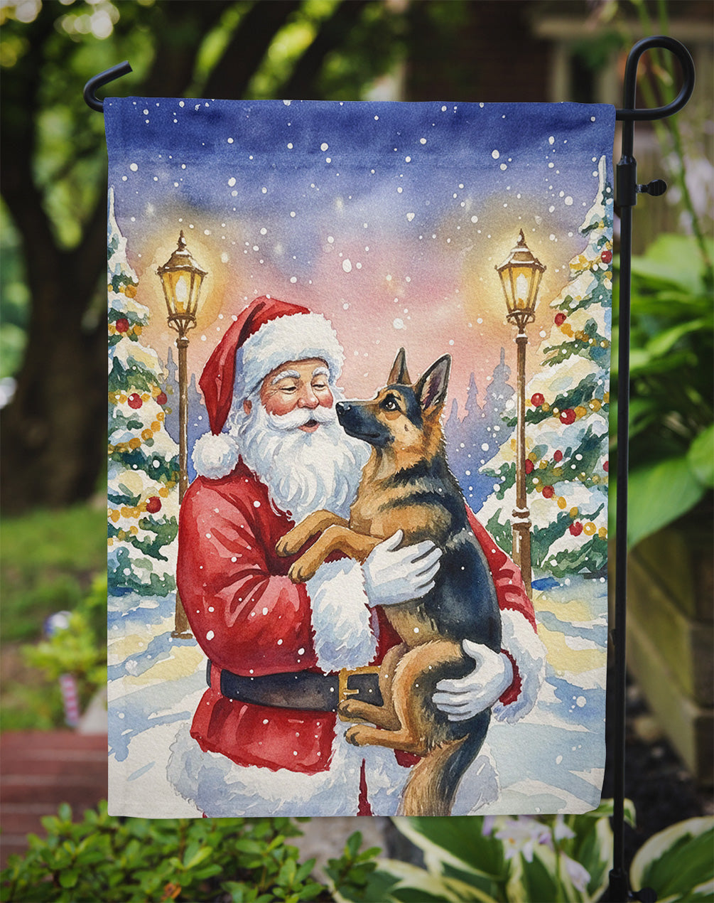German Shepherd with Santa Claus Garden Flag Mailbox Decorative Yard Banner Outside Patio Artwork for Flower Beds, Garden Size, Multicolor