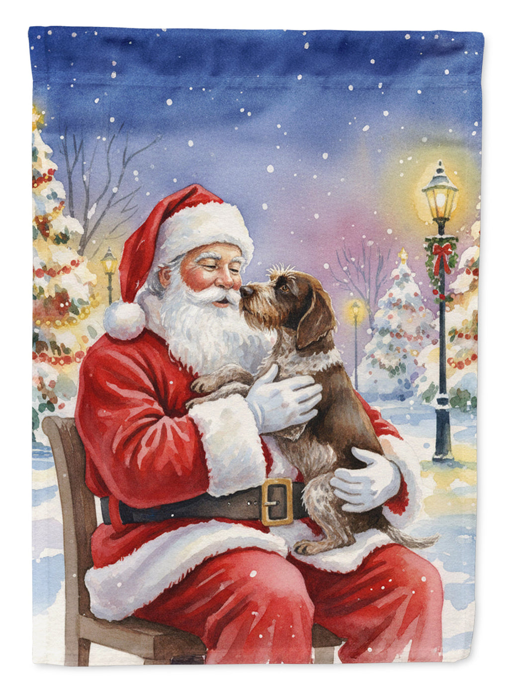 German Wirehaired Pointer with Santa Claus Garden Flag Mailbox Decorative Yard Banner Outside Patio Artwork for Flower Beds, Garden Size, Multicolor
