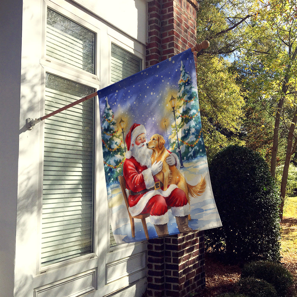 Golden Retriever with Santa Claus House Flag 28x40 Porch Sleeve Pole Decorative Outside Yard Banner Artwork Wall Hanging, Polyester