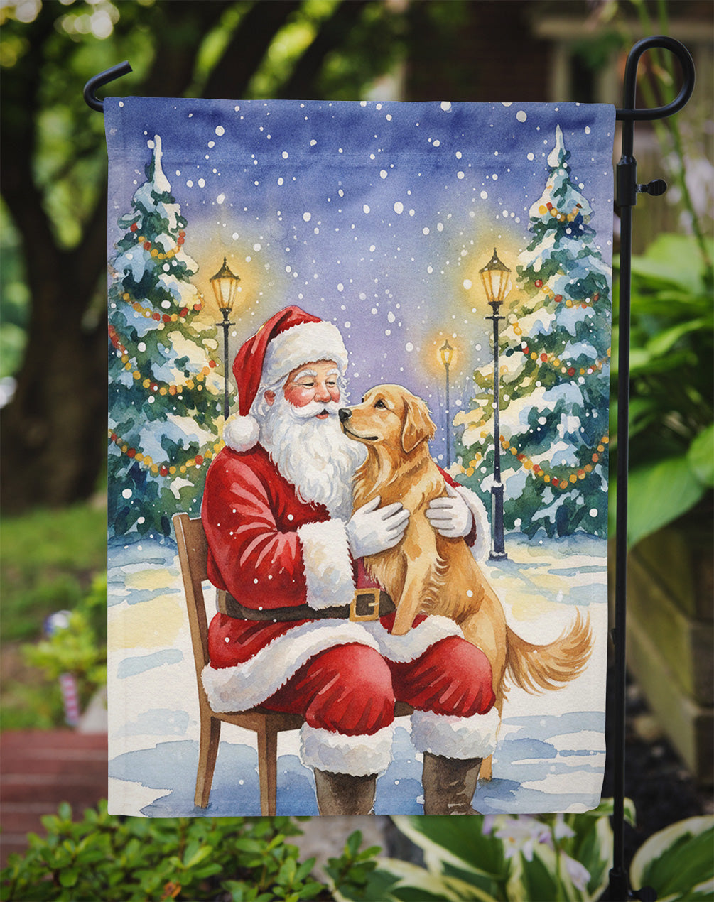 Golden Retriever with Santa Claus Garden Flag Mailbox Decorative Yard Banner Outside Patio Artwork for Flower Beds, Garden Size, Multicolor