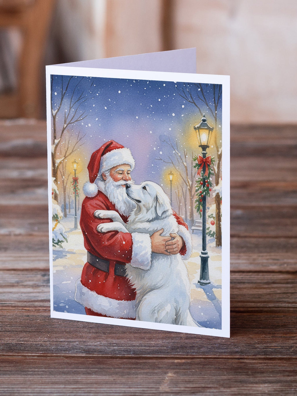 Great Pyrenees with Santa Claus Greeting Cards Pack of 8 Blank Cards with Envelopes Whimsical A7 Size 5x7