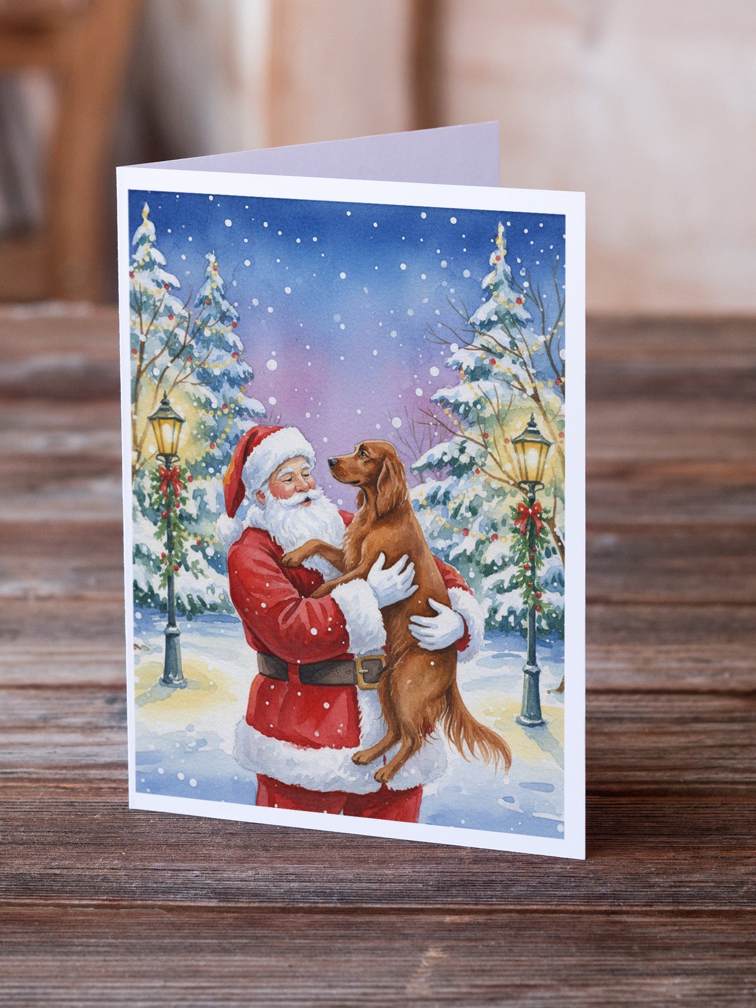 Irish Setter with Santa Claus Greeting Cards Pack of 8 Blank Cards with Envelopes Whimsical A7 Size 5x7