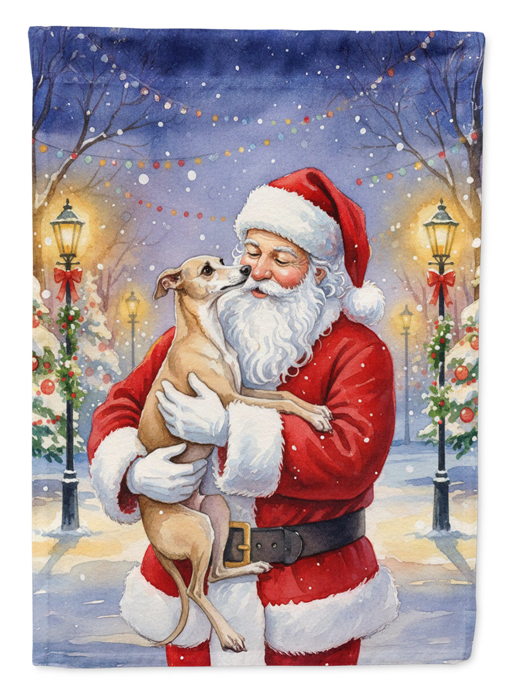 Italian Greyhound with Santa Claus House Flag 28x40 Porch Sleeve Pole Decorative Outside Yard Banner Artwork Wall Hanging, Polyester