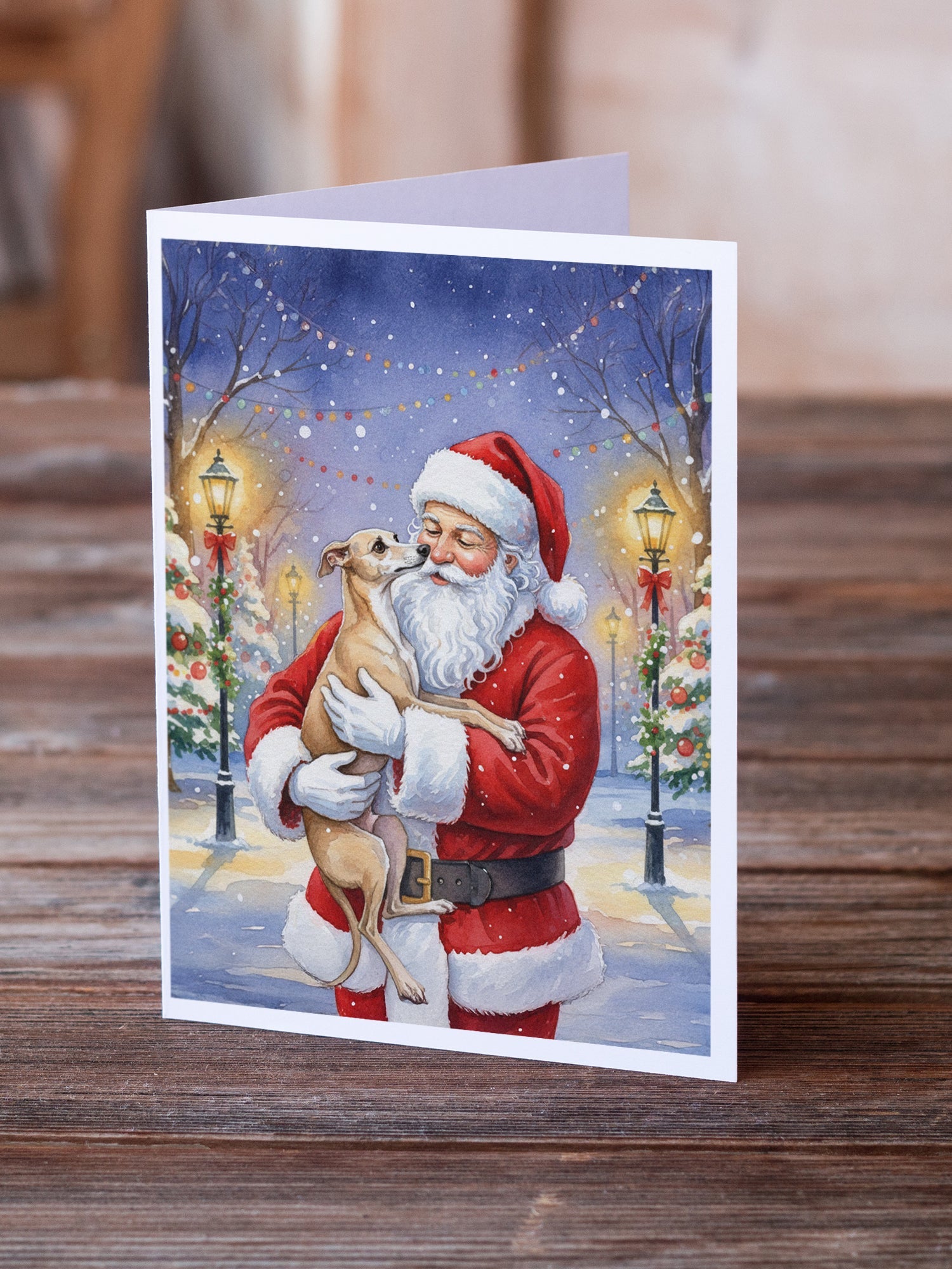 Italian Greyhound with Santa Claus Greeting Cards Pack of 8 Blank Cards with Envelopes Whimsical A7 Size 5x7