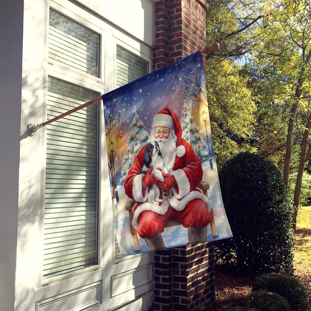 Japanese Chin with Santa Claus House Flag 28x40 Porch Sleeve Pole Decorative Outside Yard Banner Artwork Wall Hanging, Polyester
