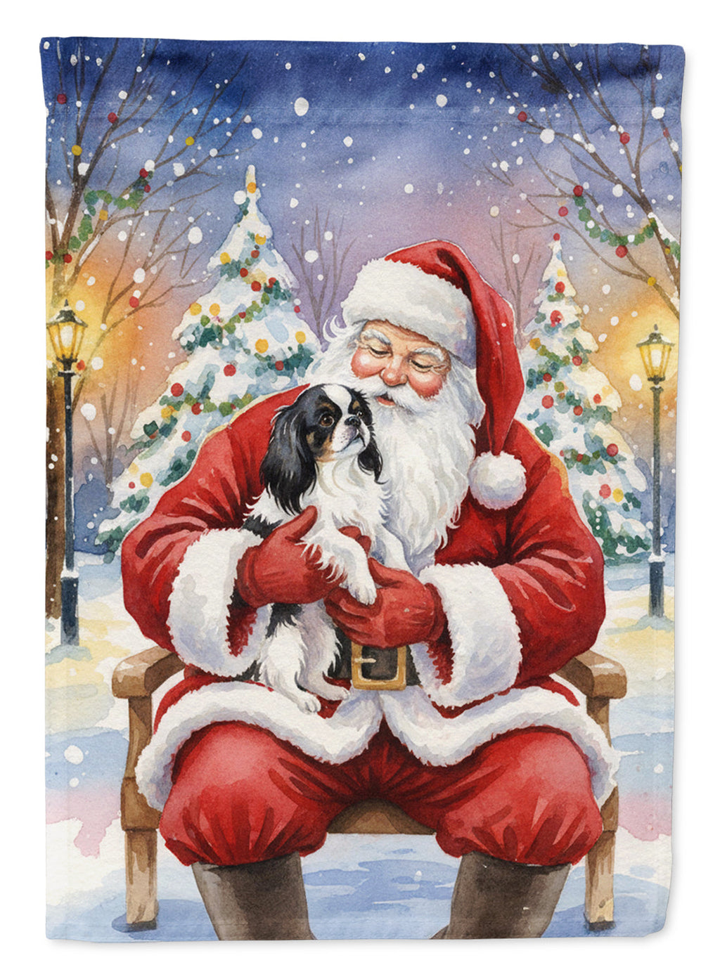 Japanese Chin with Santa Claus Garden Flag Mailbox Decorative Yard Banner Outside Patio Artwork for Flower Beds, Garden Size, Multicolor