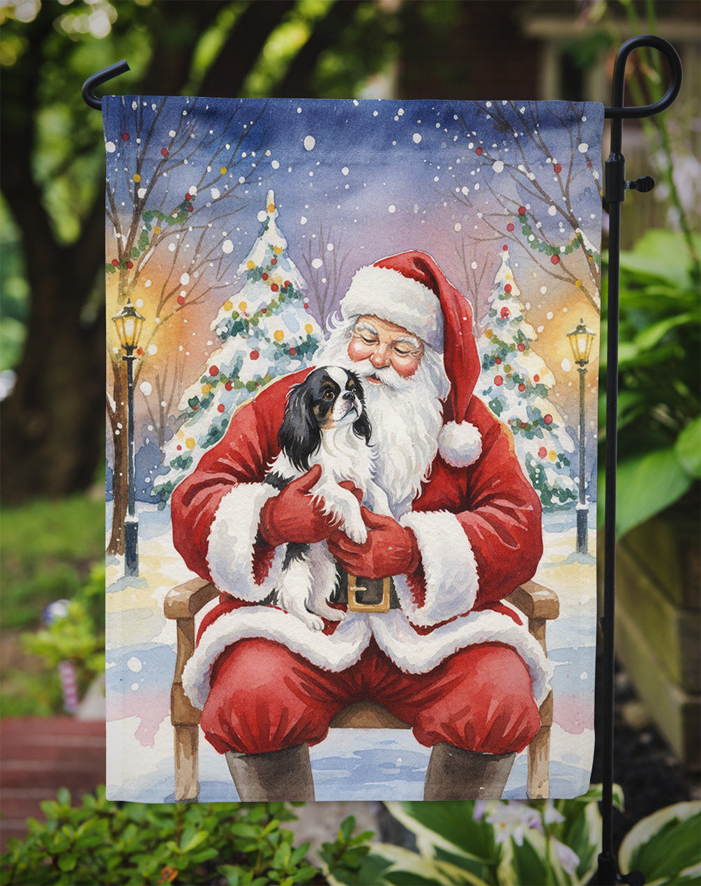 Japanese Chin with Santa Claus Garden Flag Mailbox Decorative Yard Banner Outside Patio Artwork for Flower Beds, Garden Size, Multicolor