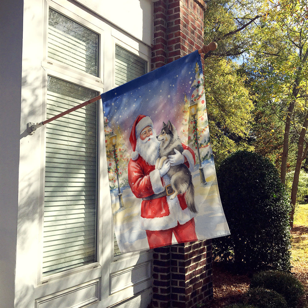 Keeshond with Santa Claus House Flag 28x40 Porch Sleeve Pole Decorative Outside Yard Banner Artwork Wall Hanging, Polyester
