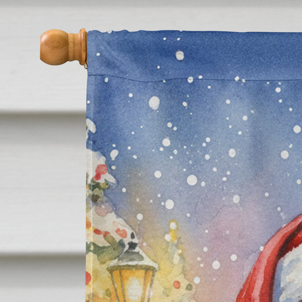 Keeshond with Santa Claus House Flag 28x40 Porch Sleeve Pole Decorative Outside Yard Banner Artwork Wall Hanging, Polyester