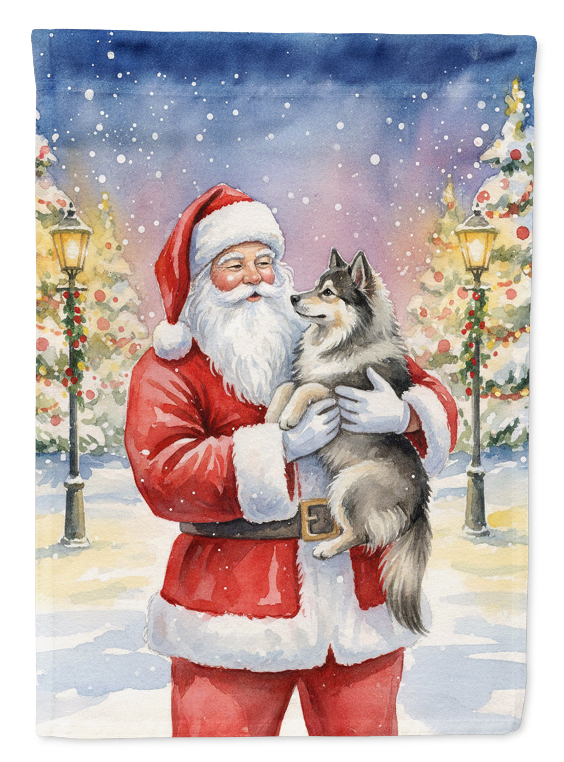 Keeshond with Santa Claus Garden Flag Mailbox Decorative Yard Banner Outside Patio Artwork for Flower Beds, Garden Size, Multicolor