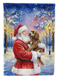 Chocolate Labradoodle with Santa Claus House Flag 28x40 Porch Sleeve Pole Decorative Outside Yard Banner Artwork Wall Hanging, Polyester