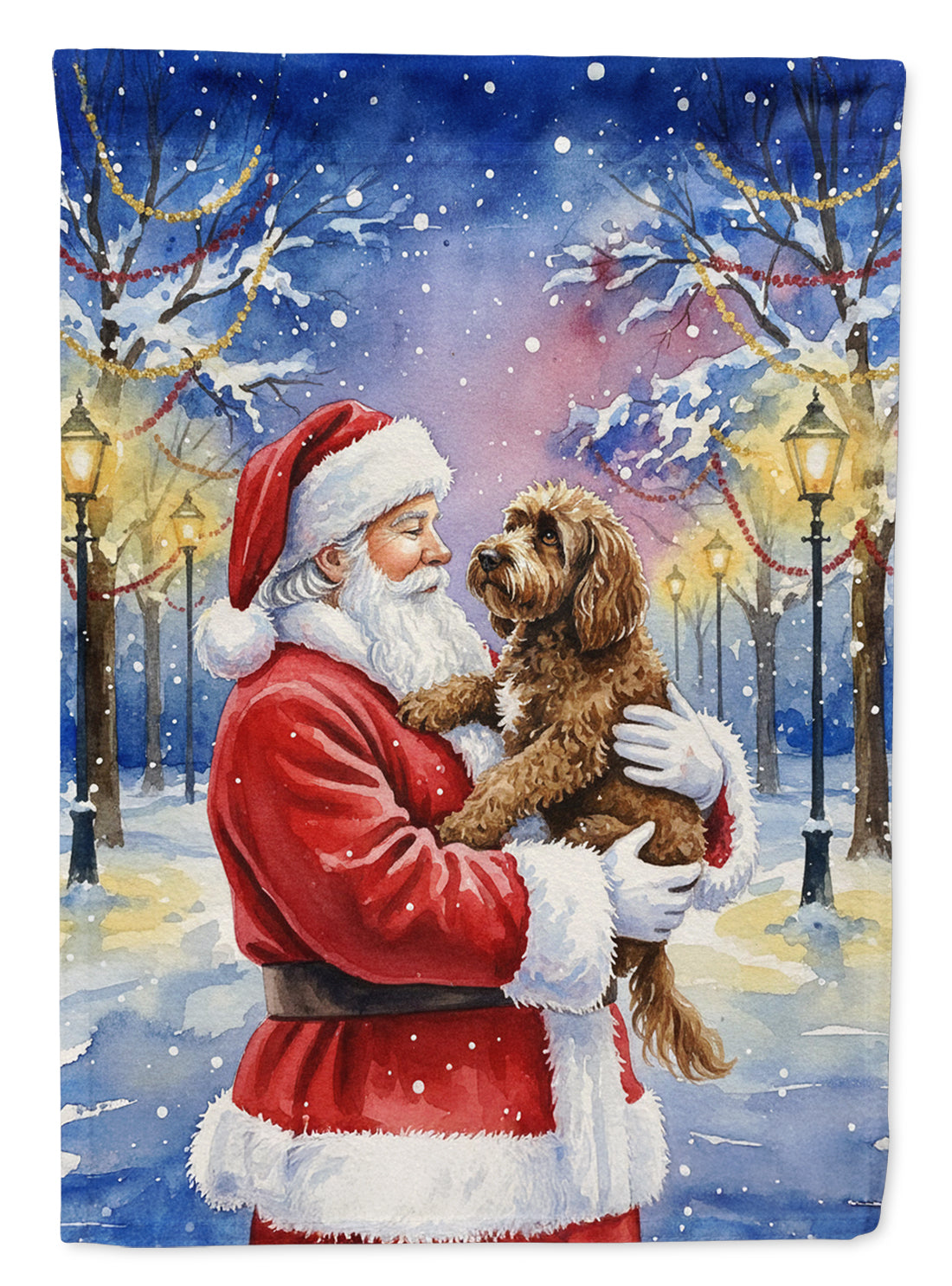 Chocolate Labradoodle with Santa Claus Garden Flag Mailbox Decorative Yard Banner Outside Patio Artwork for Flower Beds, Garden Size, Multicolor