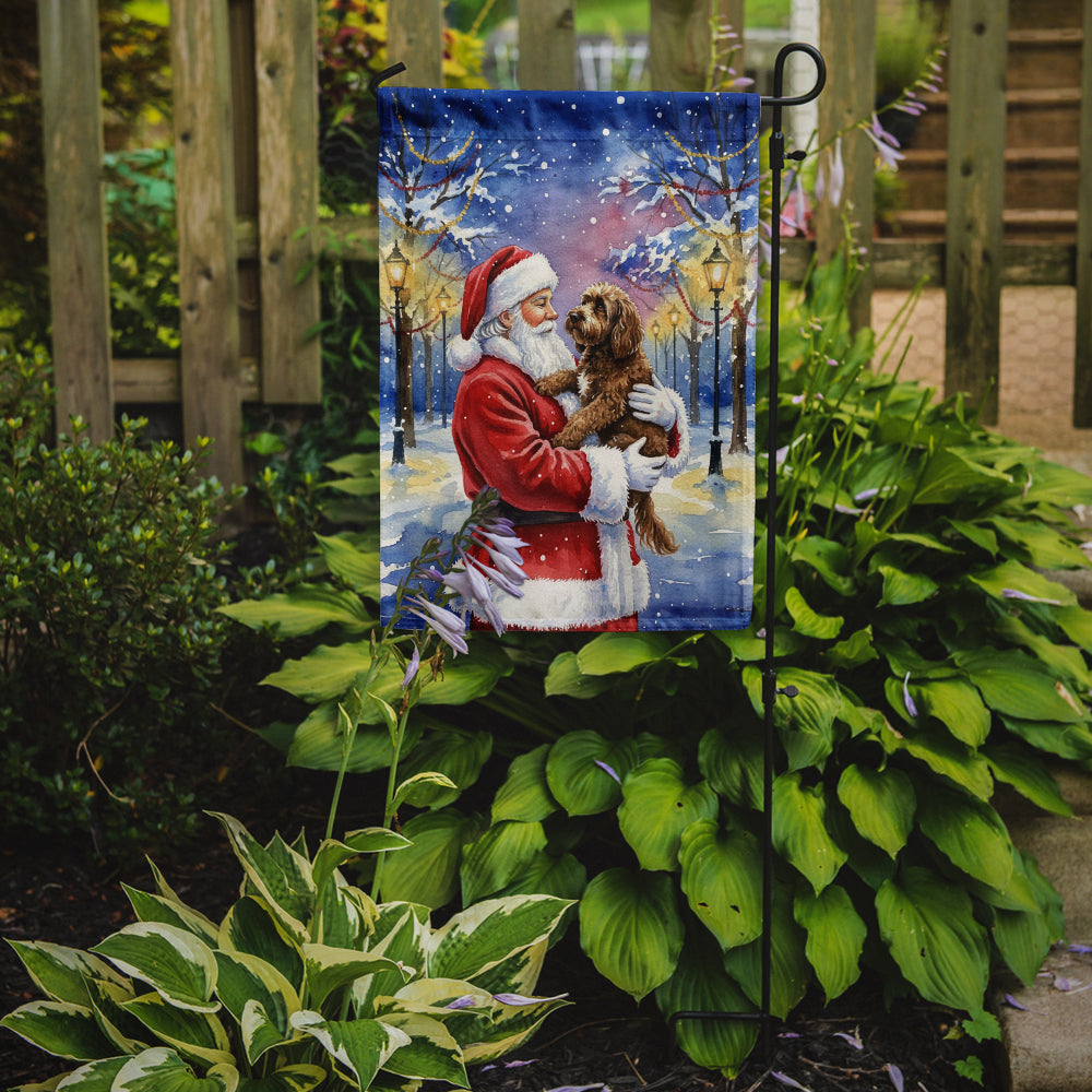 Chocolate Labradoodle with Santa Claus Garden Flag Mailbox Decorative Yard Banner Outside Patio Artwork for Flower Beds, Garden Size, Multicolor