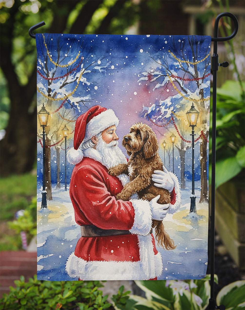 Chocolate Labradoodle with Santa Claus Garden Flag Mailbox Decorative Yard Banner Outside Patio Artwork for Flower Beds, Garden Size, Multicolor