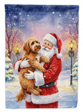 Labradoodle with Santa Claus House Flag 28x40 Porch Sleeve Pole Decorative Outside Yard Banner Artwork Wall Hanging, Polyester
